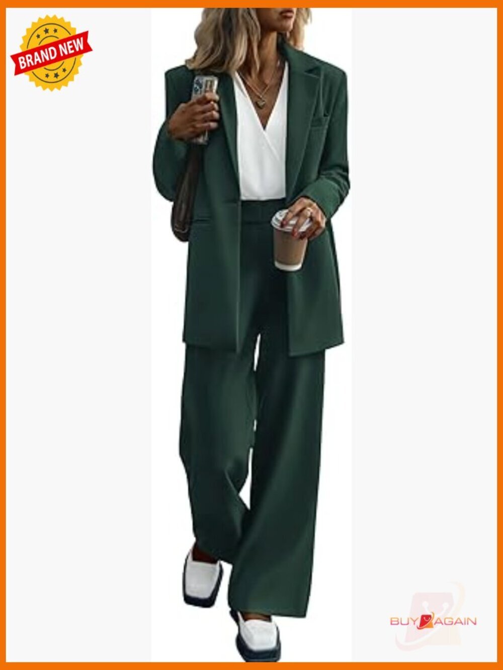Womens 2 Piece Suit Set Oversized Blazer Wide Leg Pants Business Casual